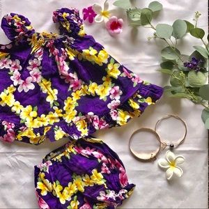 Hawaiian Purple w/ Plumeria Flower Print Girl Set